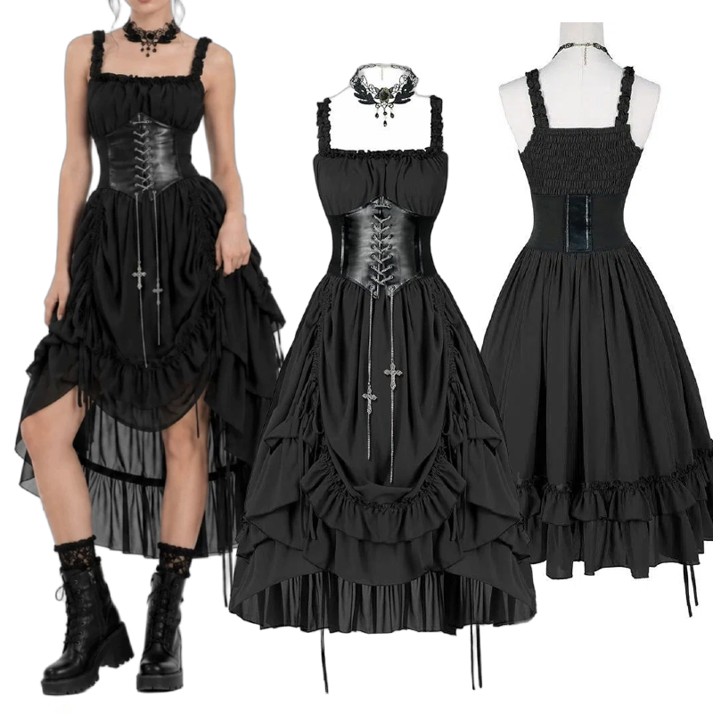 Women Gothic Dress Corset Slip - đánh giá và giá Midi Dress