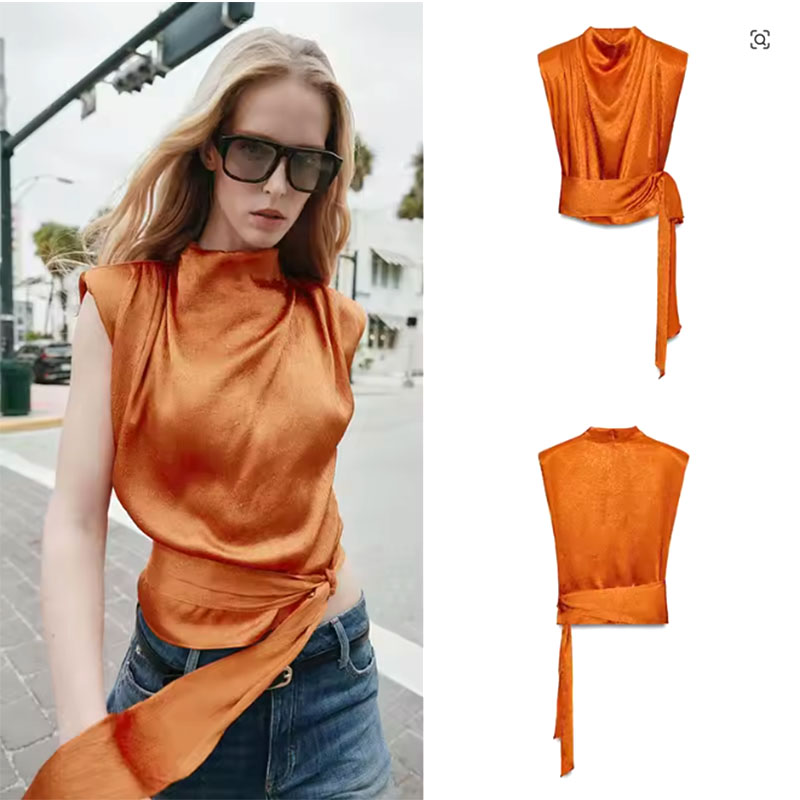 Satin Shawl Collar Sleeveless  - đánh giá và giá Silk Blouse